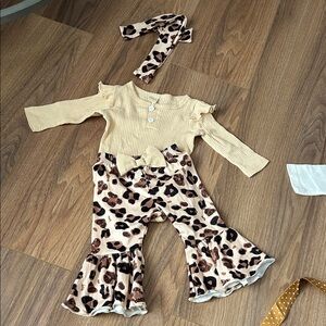 Leopard Print Kids Bell-Bottom Set